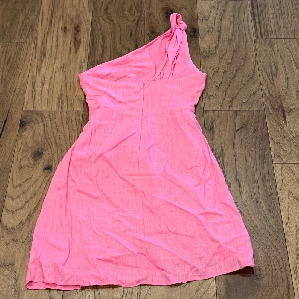 Hello Molly Pink One Shoulder Tie Front Linen Blend Mini Dress US 4‎ NEW